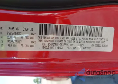 2017 Dodge Journey Sxt из США, поврежденный, VIN 3C4PDCBB1HT547585